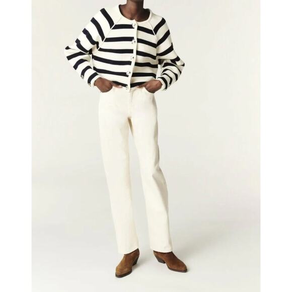 Ba&sh Massimo Lady Cardigan in Ecru Navy Cream Stripe Size 2 / Medium - Picture 4 of 13